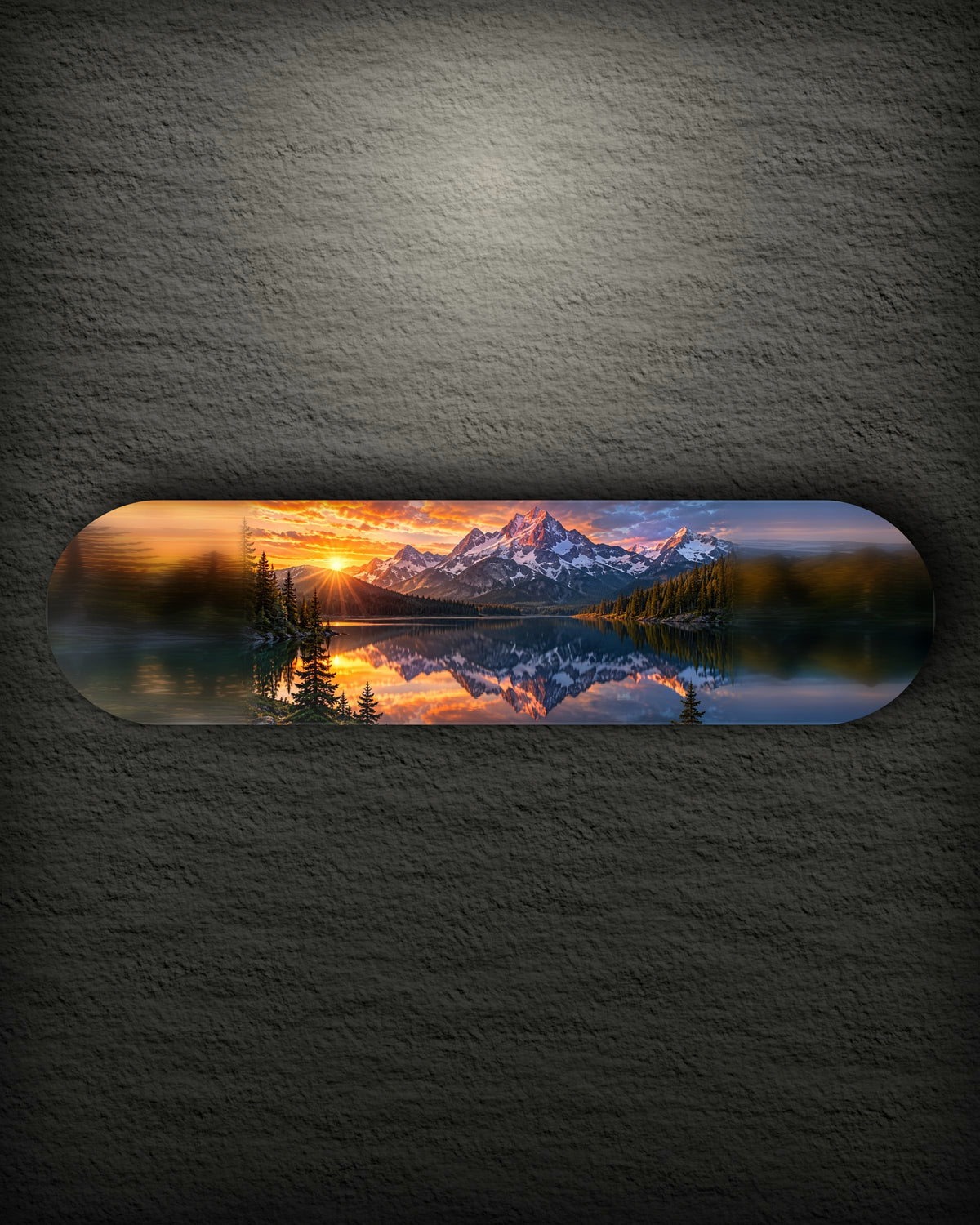 Alpenglow landscape printed skateboard deck