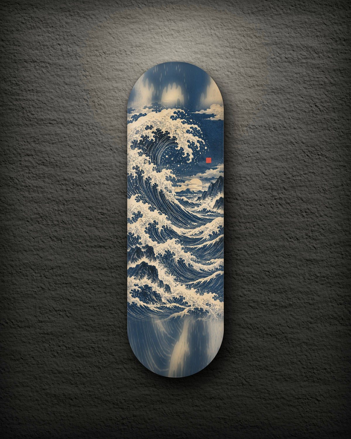 Indigo printed skateboard deck
