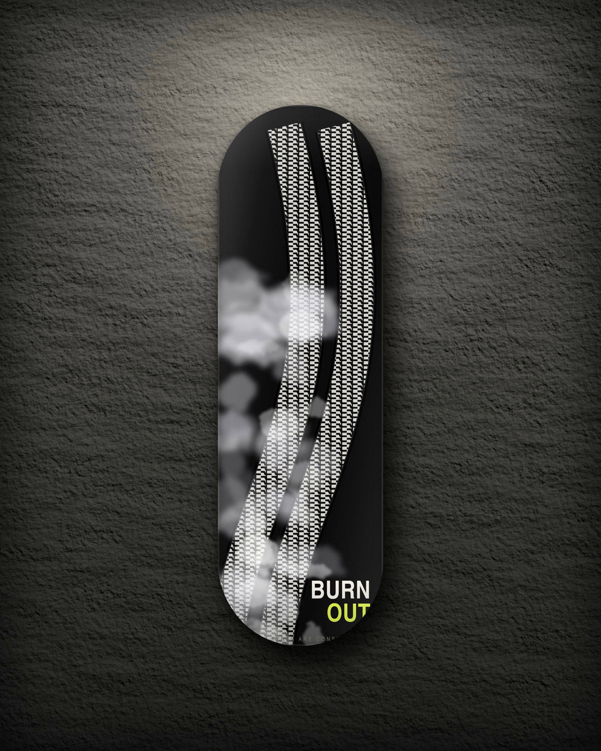 Burnout printed skateboard deck