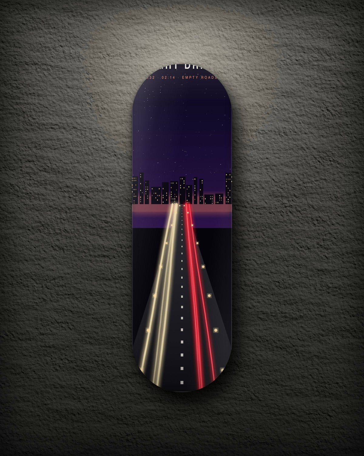 Night Drive printed skateboard deck