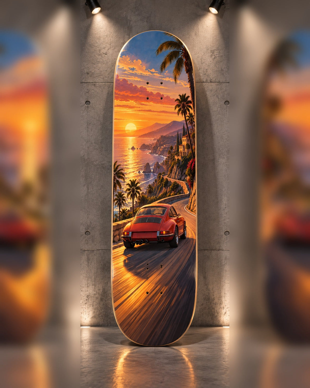 Coast Road skateboard deck wall art hanging in a room