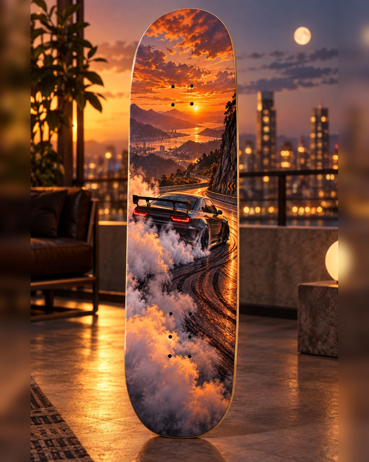 Drift skateboard deck wall art hanging in a room
