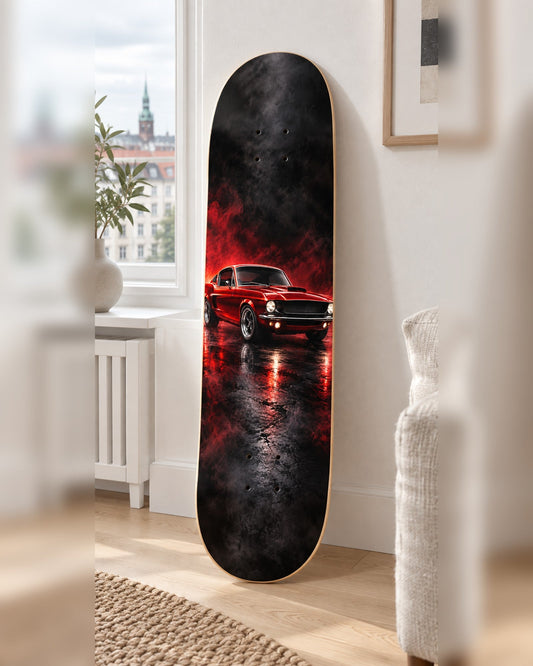 Fastback skateboard deck wall art hanging in a room